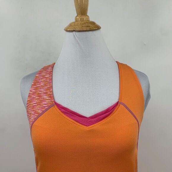 Lucy Tank Women M Medium Orange Pink Spacedye Colorblock Cross Strap Semi Padded - Picture 3 of 13